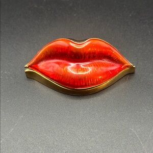 Red Lip Shaped Brooch with Gold Accent
